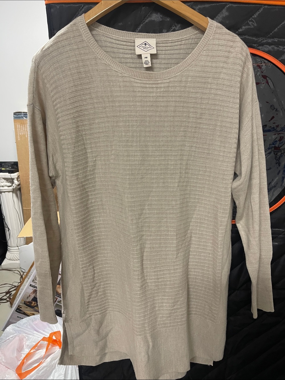 St. John's Bay Beige Crew Neck Ribbed Sweater